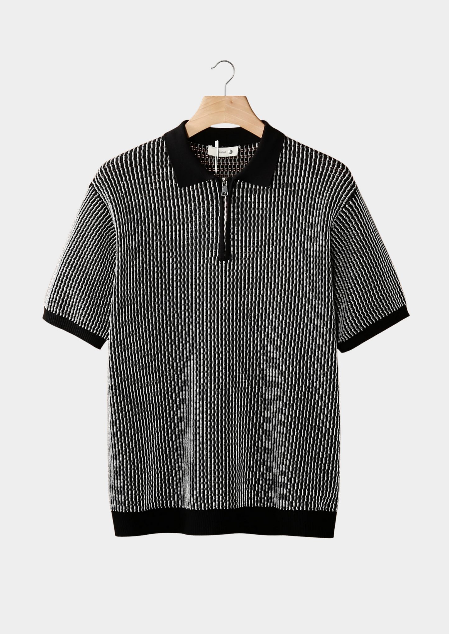 Black Geometric Textured Zipper Polo | Solmar