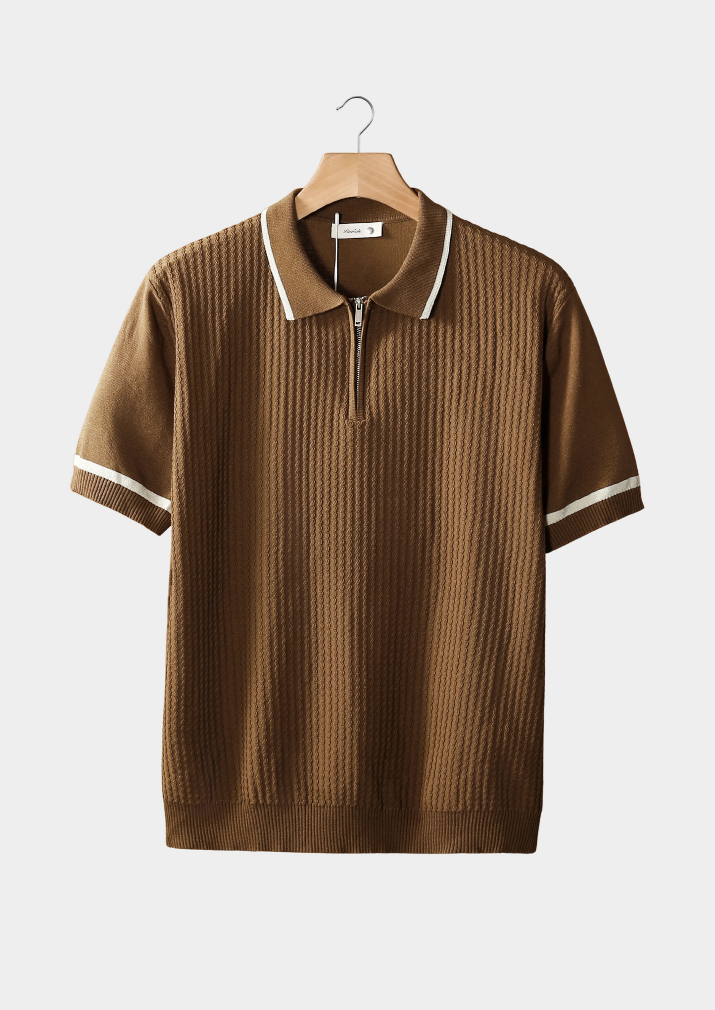 Caramel Contrast Trim Zipper Polo | Solmar
