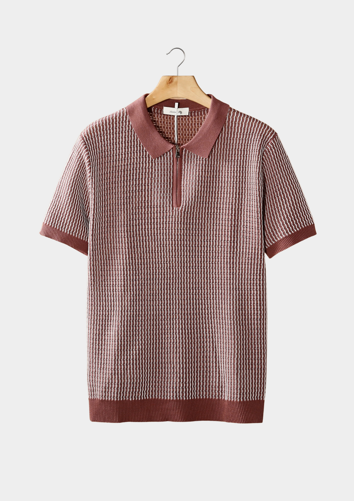 Dusty Rose Geometric Textured Zipper Polo | Solmar