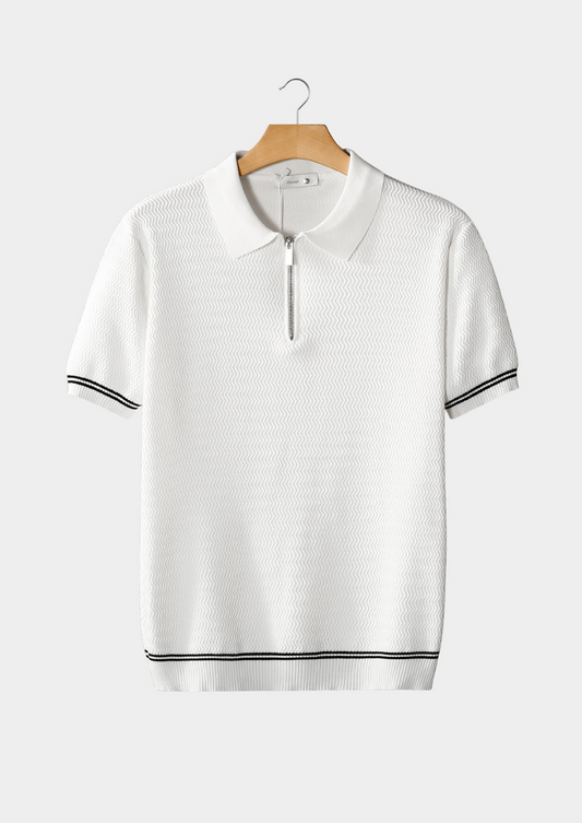 White Zigzag Textured Zipper Polo | Solmar