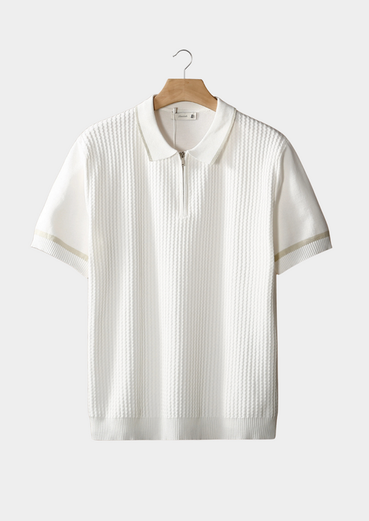 White Contrast Trim Zipper Polo | Solmar