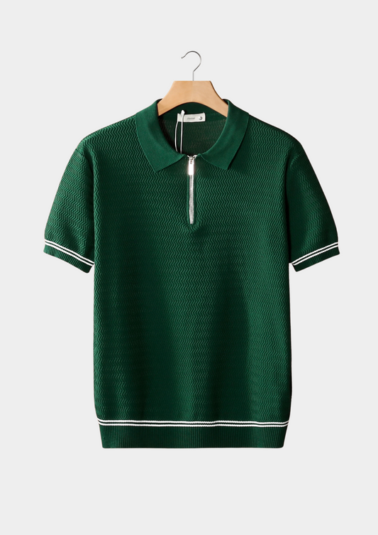 Green Zigzag Textured Zipper Polo | Solmar