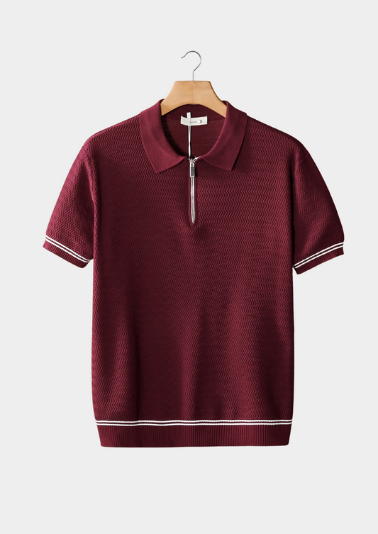 Bordeaux Zigzag Textured Zipper Polo | Solmar