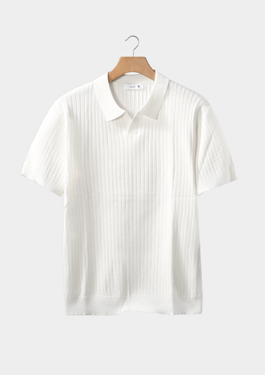 White Ribbed Buttonless Polo | Solmar