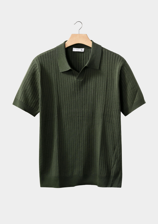 Olive Ribbed Buttonless Polo | Solmar