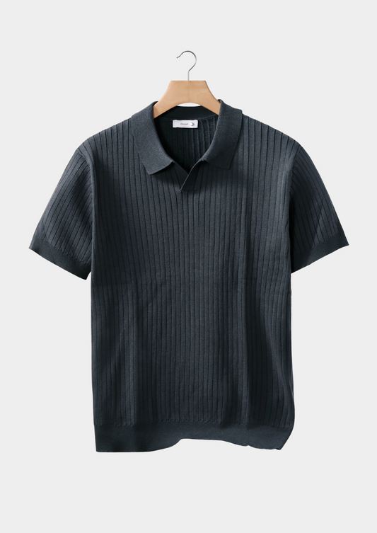 Dark Gray Ribbed Buttonless Polo | Solmar