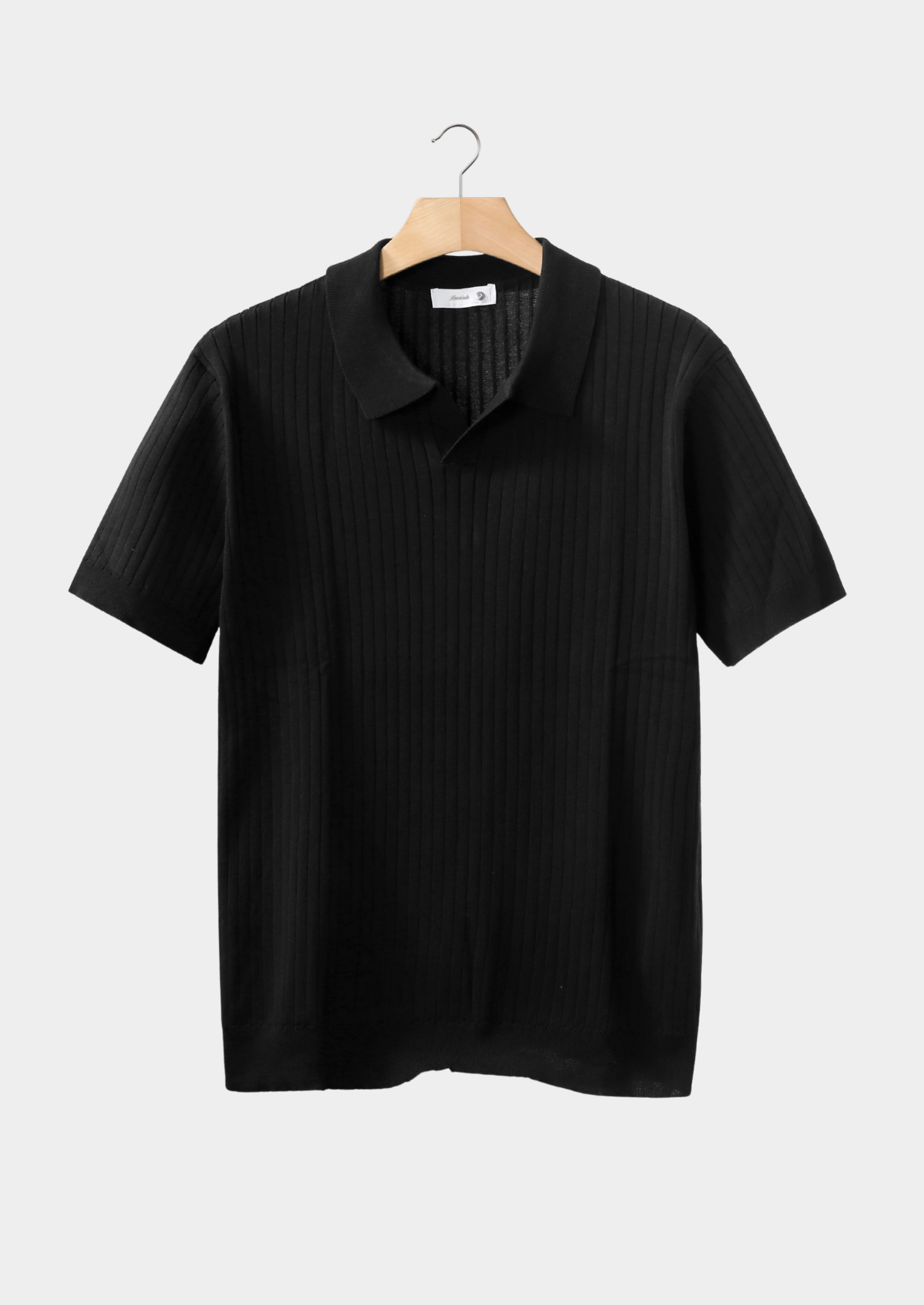 Black Ribbed Buttonless Polo | Solmar