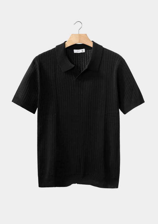 Black Ribbed Buttonless Polo | Solmar