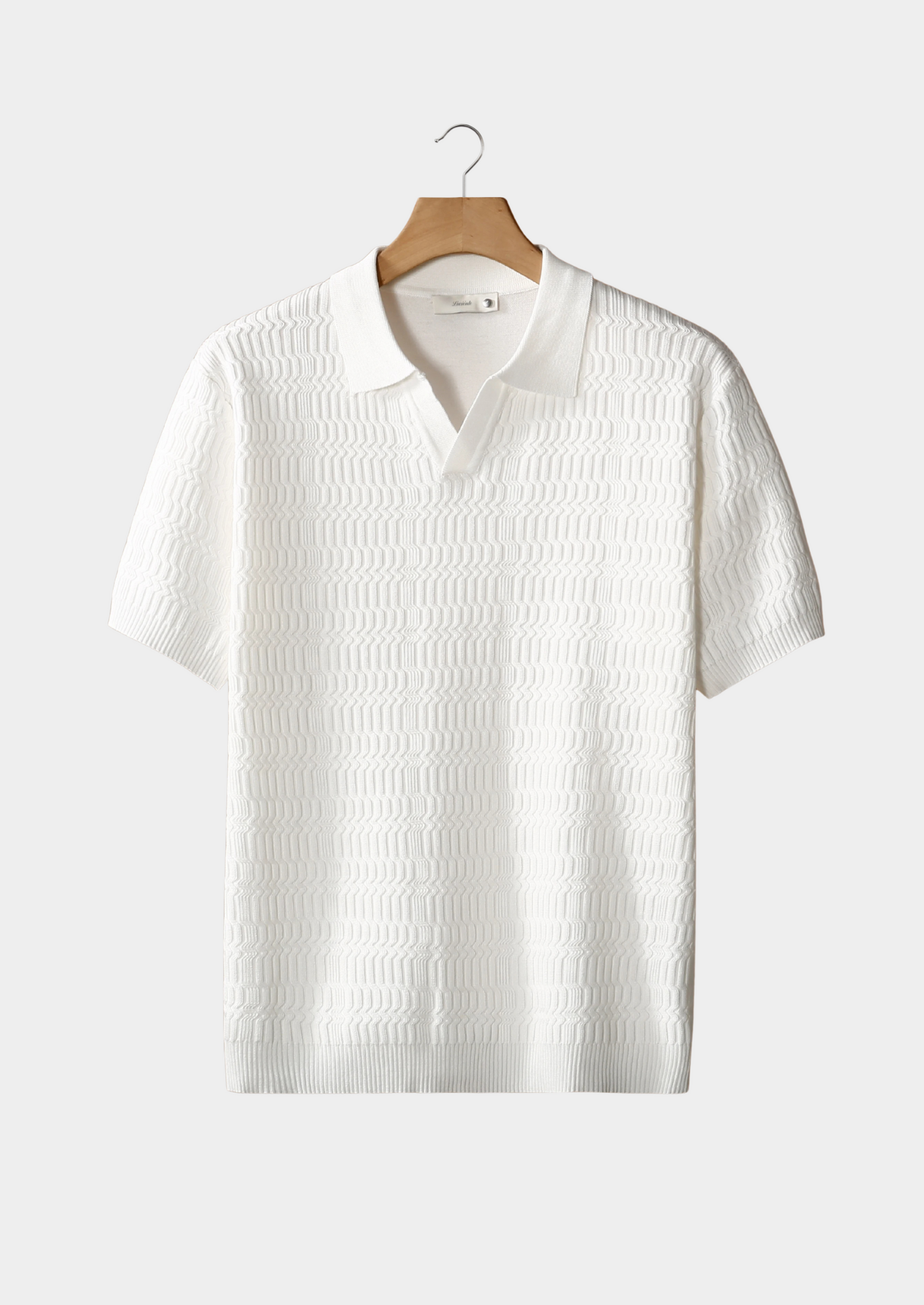 White Patterned Knit Buttonless Polo | Solmar