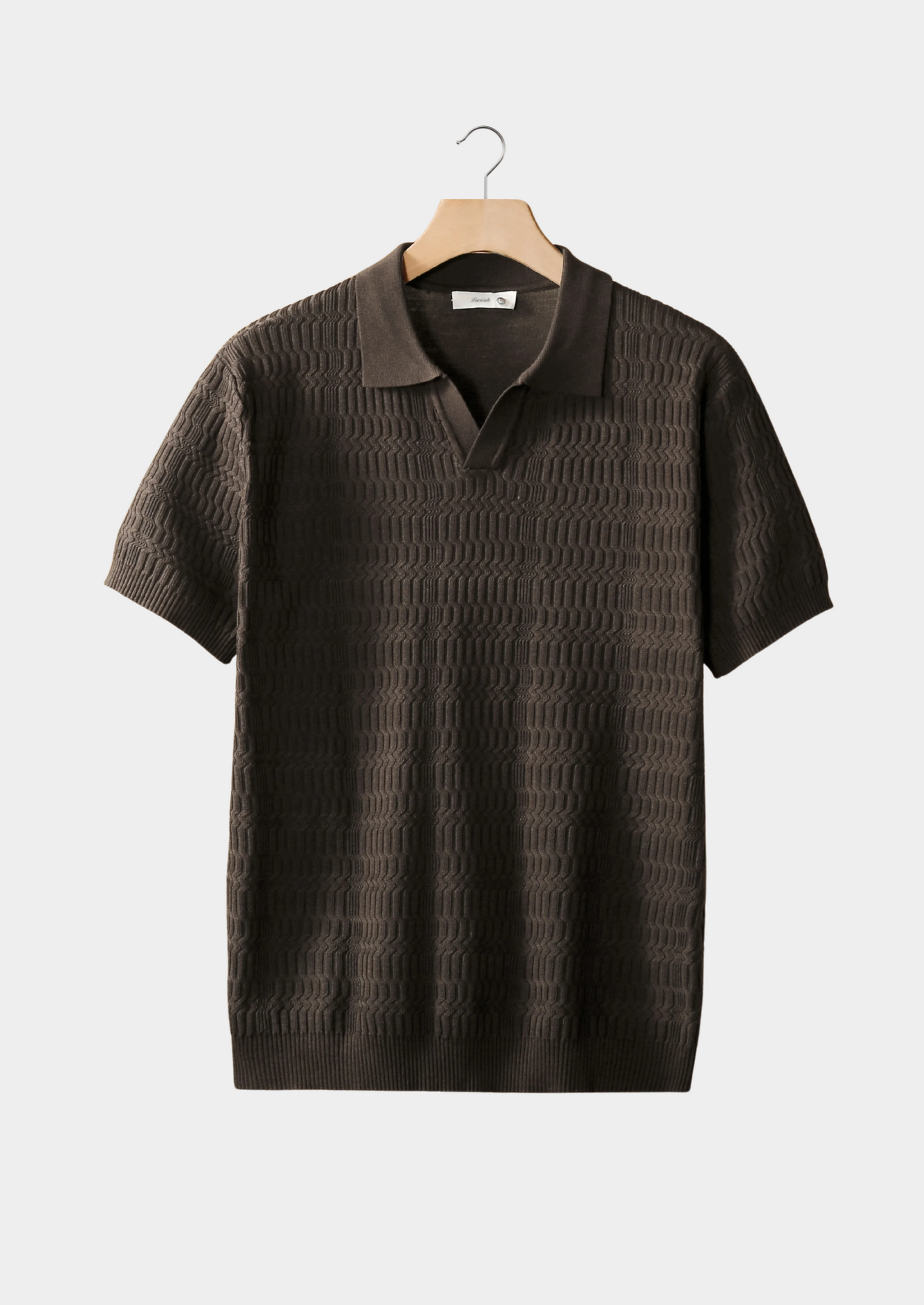 Coffee Patterned Knit Buttonless Polo | Solmar