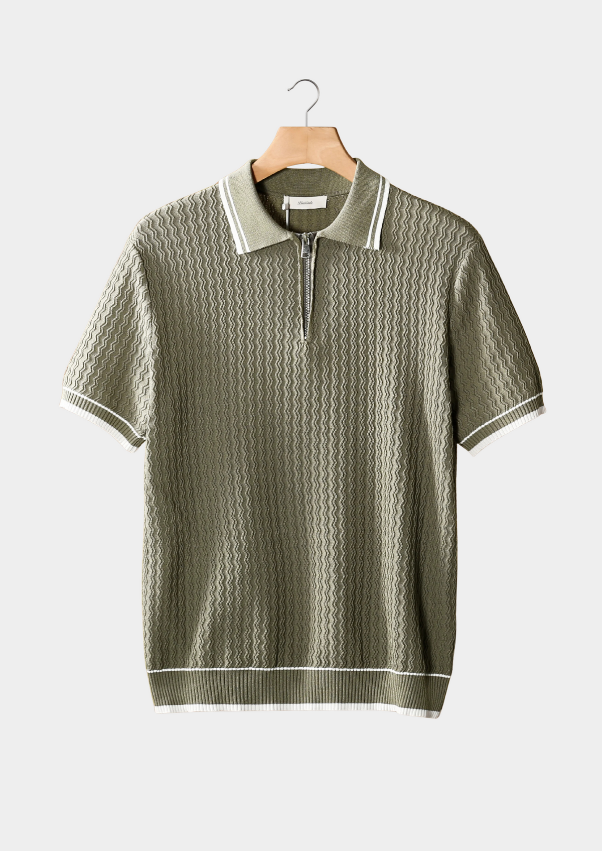 Taupe Wavy Textured Zipper Polo | Solmar