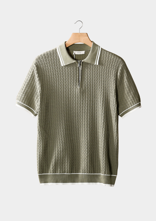 Taupe Wavy Textured Zipper Polo | Solmar