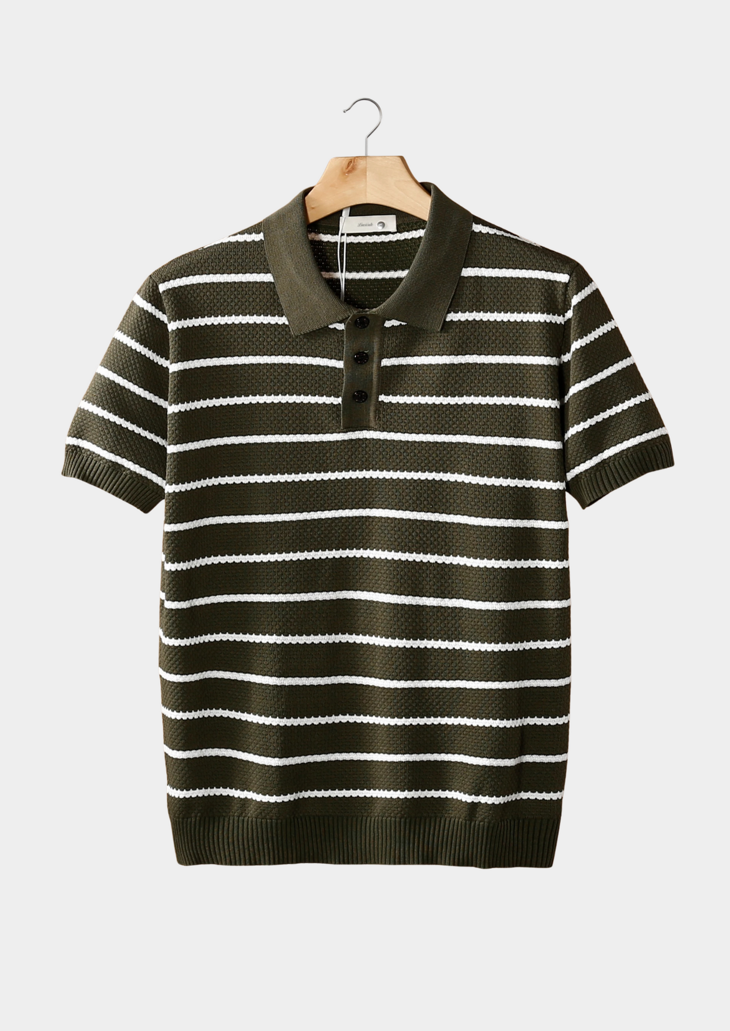 Olive Striped Textured Button Polo | Solmar