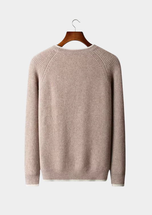 Pure Extra-Fine Merino Wool Two Tone Crewneck | Solmar