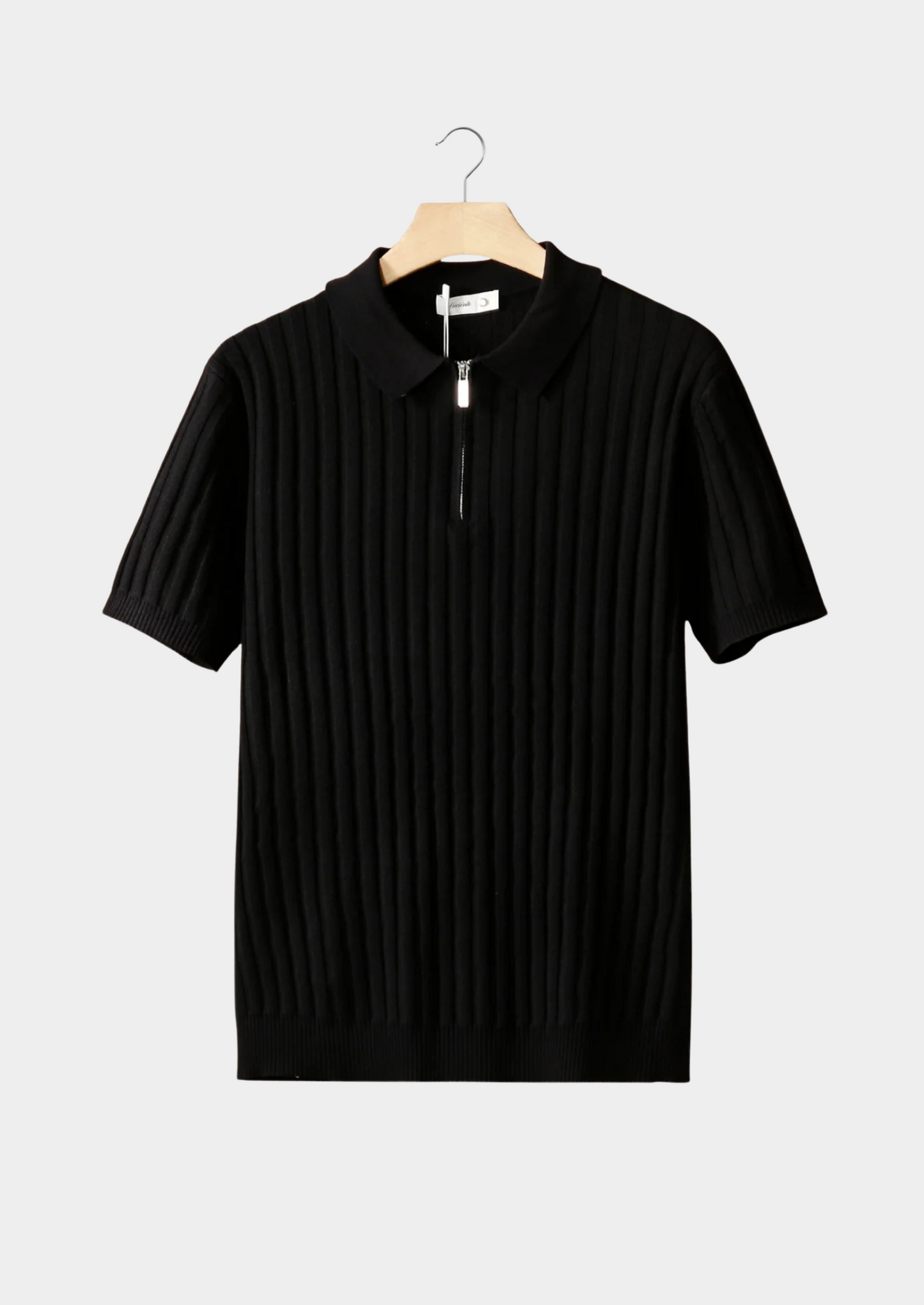 Black Ribbed Zipper Polo | Solmar