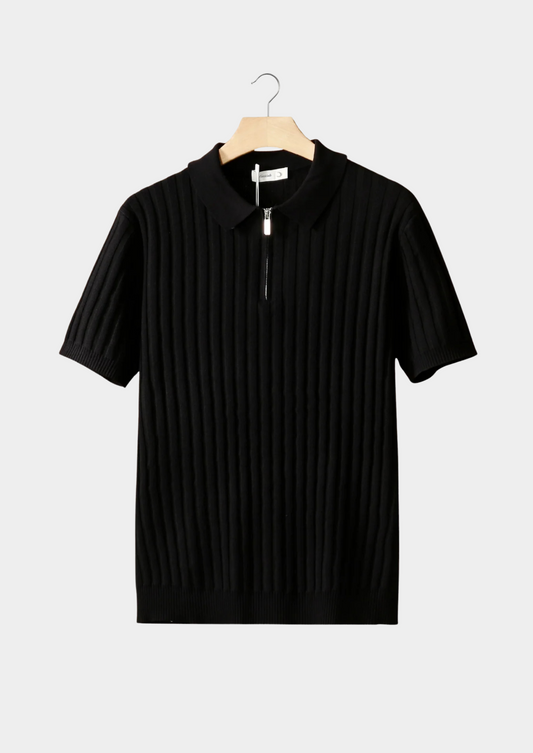 Black Ribbed Zipper Polo | Solmar