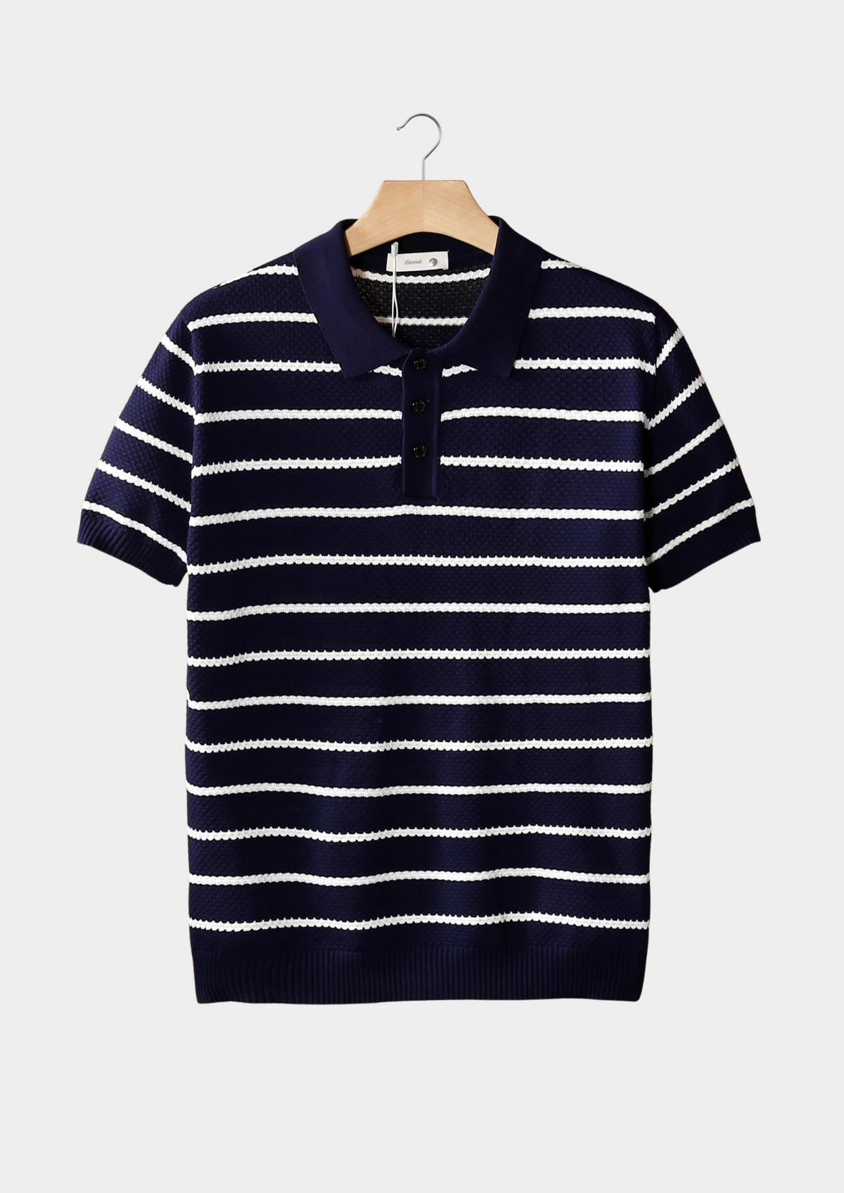 Navy Striped Textured Button Polo | Solmar