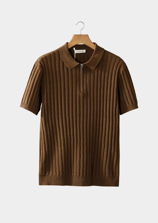 Caramel Ribbed Zipper Polo | Solmar
