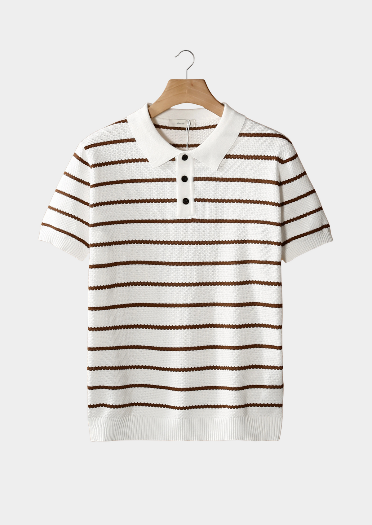 White Striped Textured Button Polo | Solmar