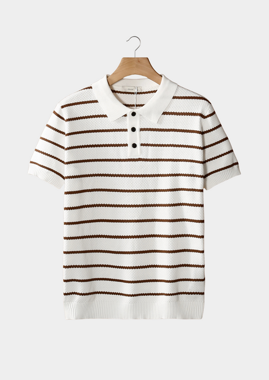 White Striped Textured Button Polo | Solmar