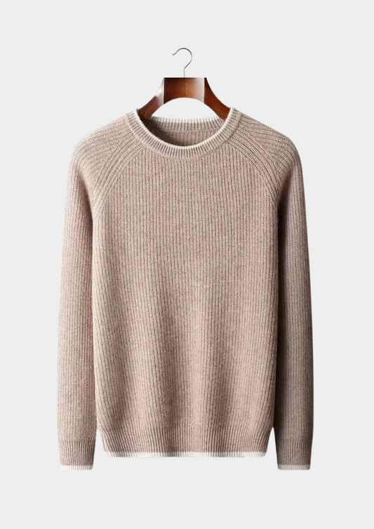 Pure Extra-Fine Merino Wool Two Tone Crewneck | Solmar