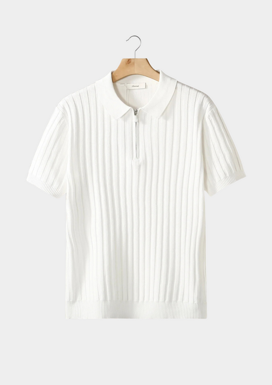 White Ribbed Zipper Polo | Solmar