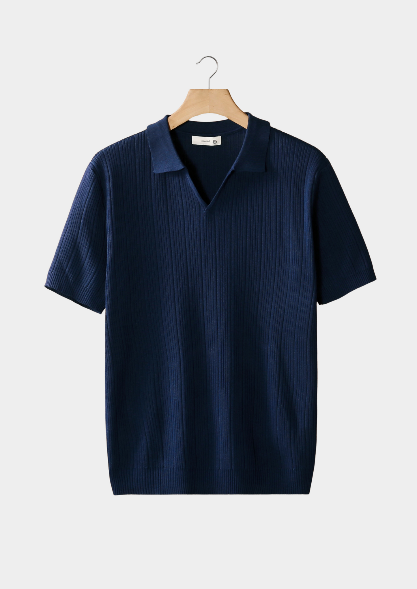 Navy Open Collar Ribbed Polo | Solmar