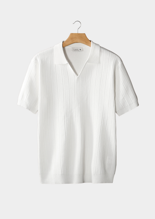 White Open Collar Ribbed Polo | Solmar