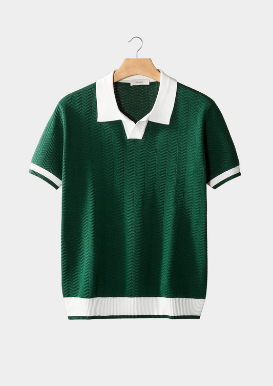 Green Contrast Textured Polo | Solmar