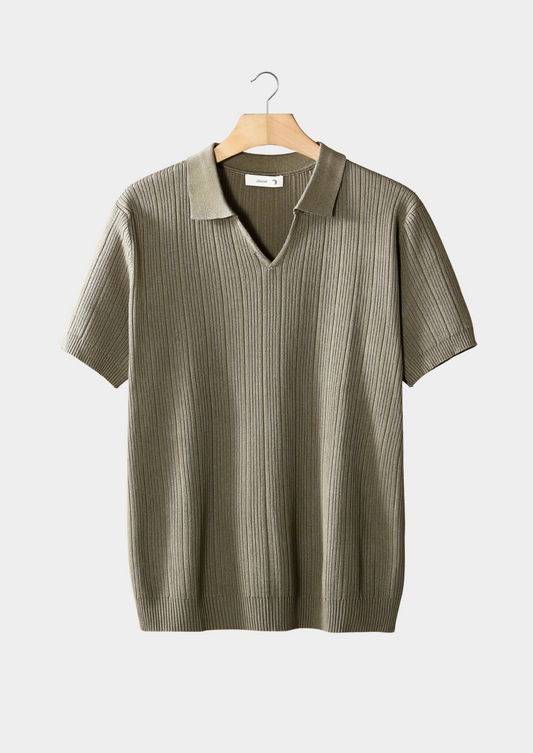 Taupe Open Collar Ribbed Polo | Solmar