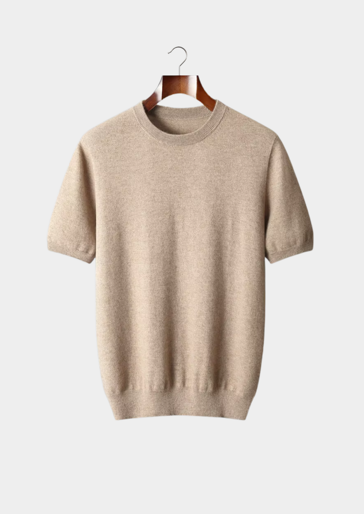 Premium Cashmere Classic Crewneck T-Shirt - Light Beige | Solmar