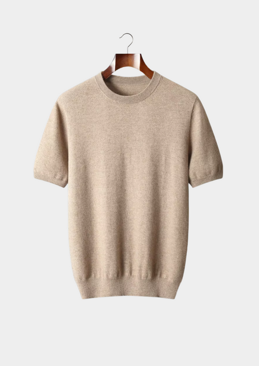 Premium Cashmere Classic Crewneck T-Shirt - Light Beige | Solmar