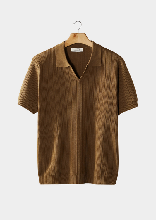 Caramel Open Collar Ribbed Polo | Solmar